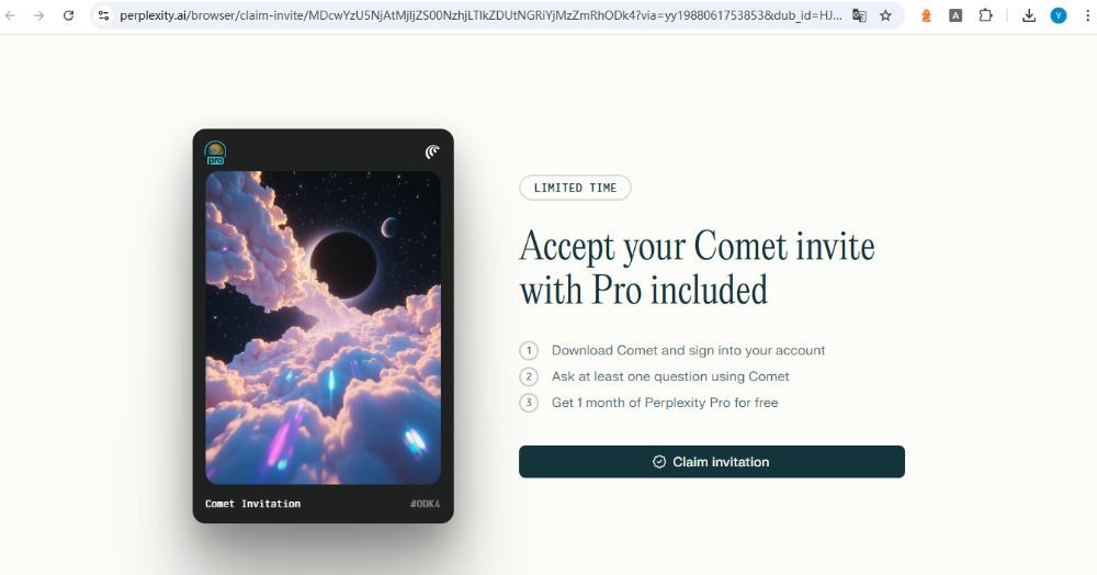 Comet AI Browser: Get the Pro version and cash rewards for free